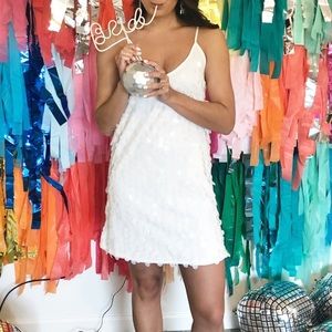 White Sequin Disco Boohoo Bachelorette Dress